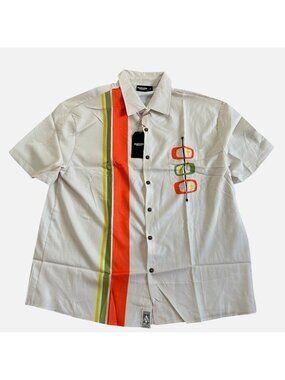 Eleven Oasis Men's Sz XL Short Sleeve Shirt With Retro Print & Striped Design